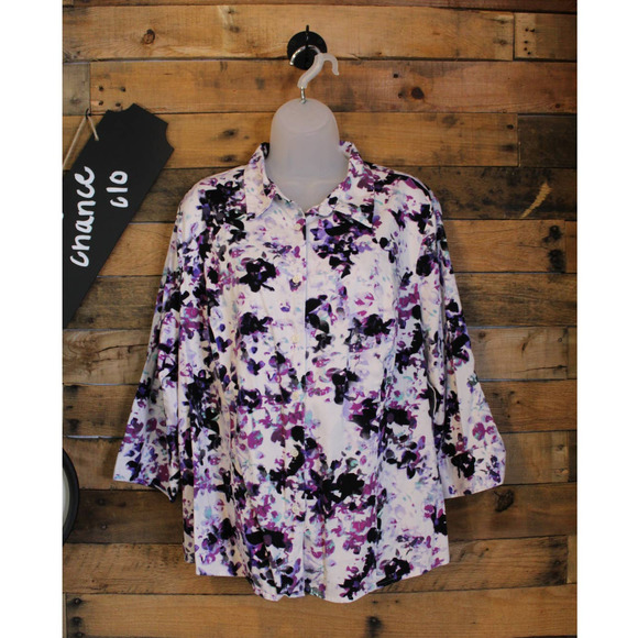 SALE-Apt. 9 women's modern abstract floral button up dress shirt size 1x - Picture 1 of 11